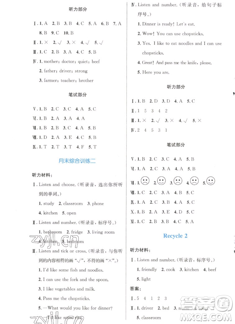 人民教育出版社2022秋小學(xué)同步測控優(yōu)化設(shè)計英語四年級上冊增強(qiáng)版答案