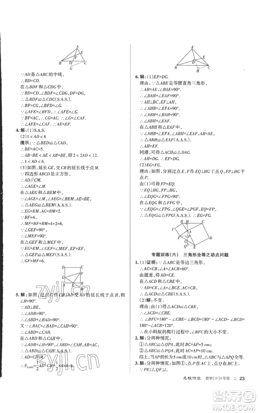 北京教育出版社2022秋季名校作業(yè)八年級上冊數(shù)學華師大版參考答案