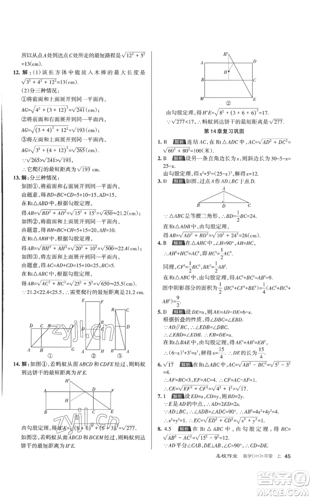 北京教育出版社2022秋季名校作業(yè)八年級上冊數(shù)學華師大版參考答案