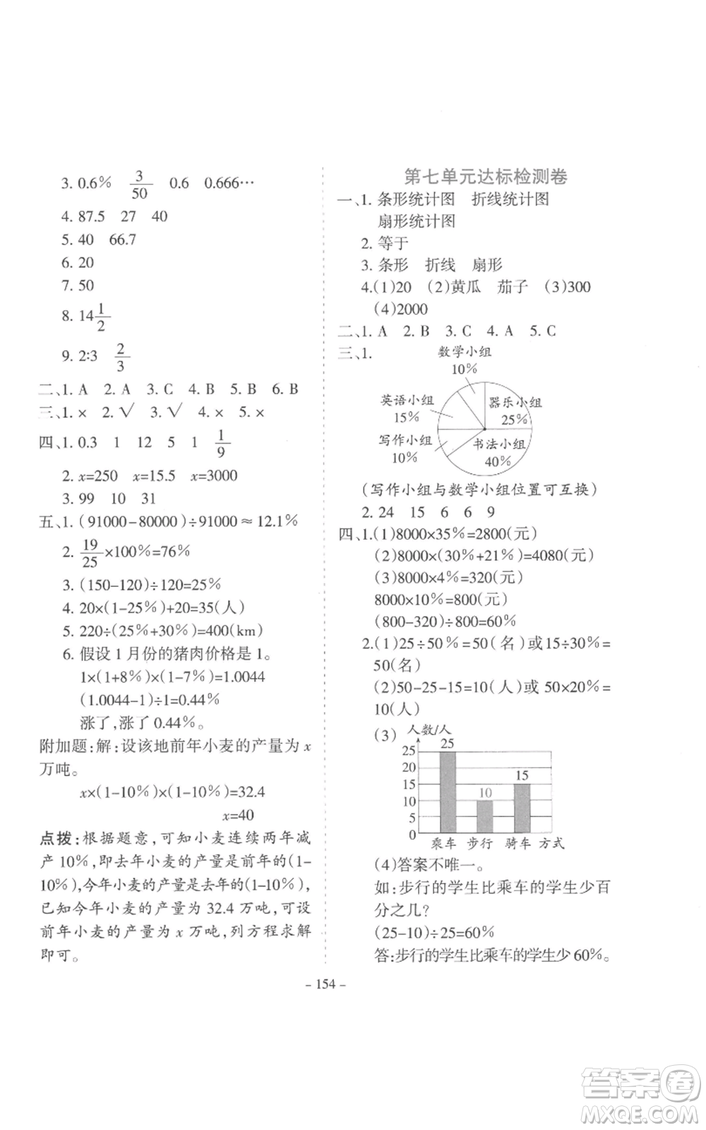 沈陽(yáng)出版社2022學(xué)霸訓(xùn)練六年級(jí)上冊(cè)數(shù)學(xué)人教版參考答案