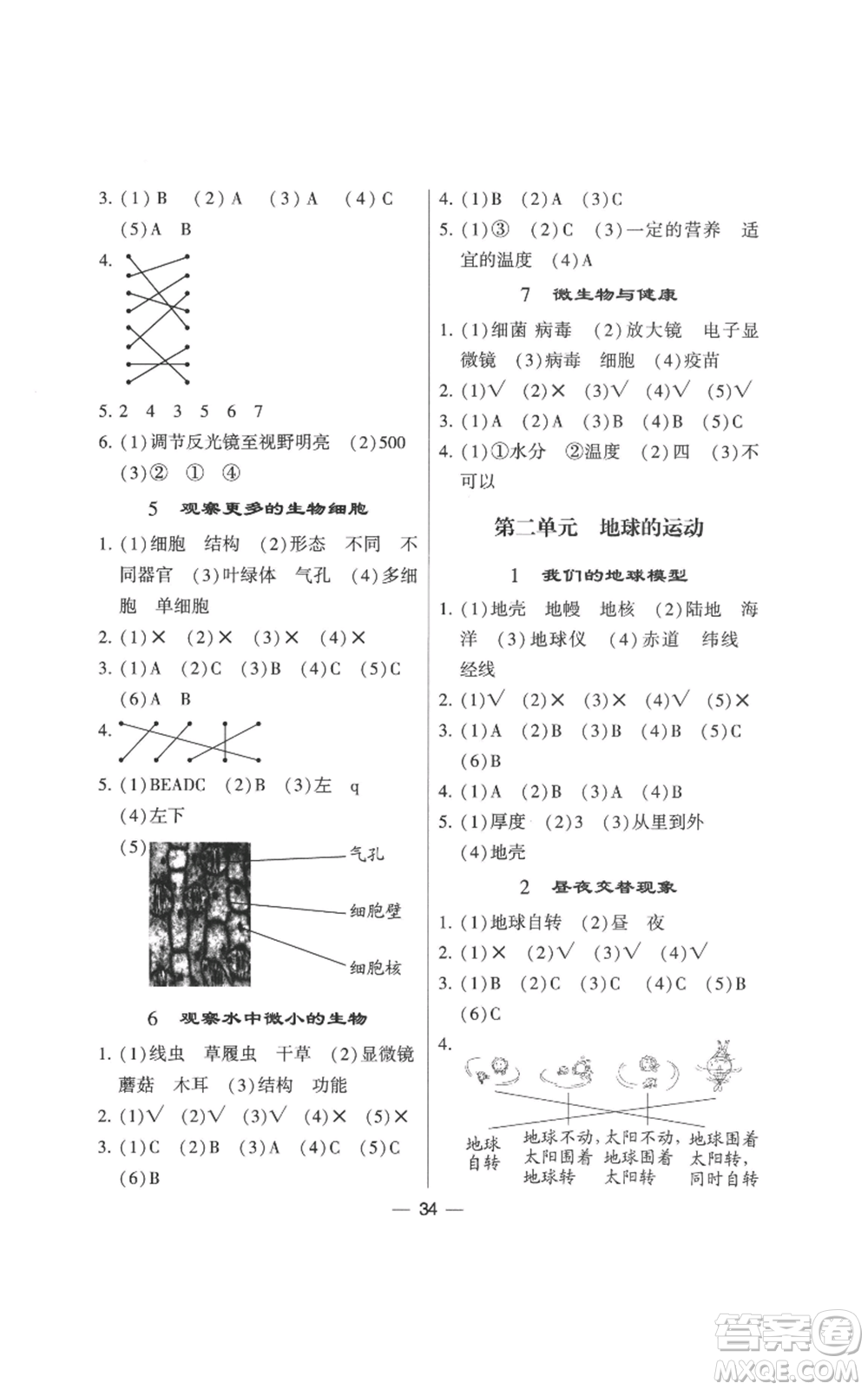 寧夏人民教育出版社2022經(jīng)綸學(xué)典學(xué)霸棒棒堂同步提優(yōu)六年級(jí)上冊(cè)科學(xué)教科版參考答案