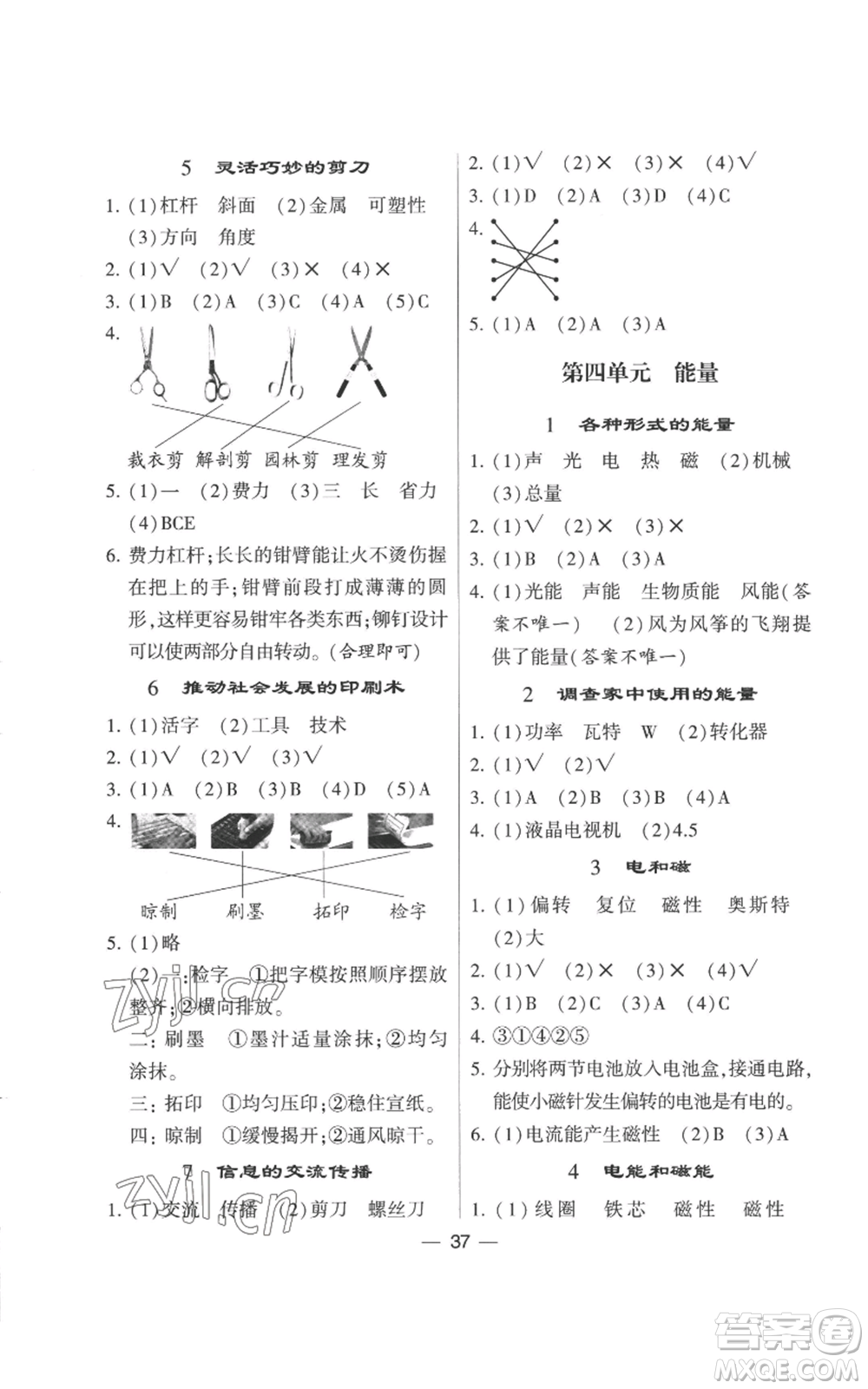 寧夏人民教育出版社2022經(jīng)綸學(xué)典學(xué)霸棒棒堂同步提優(yōu)六年級(jí)上冊(cè)科學(xué)教科版參考答案