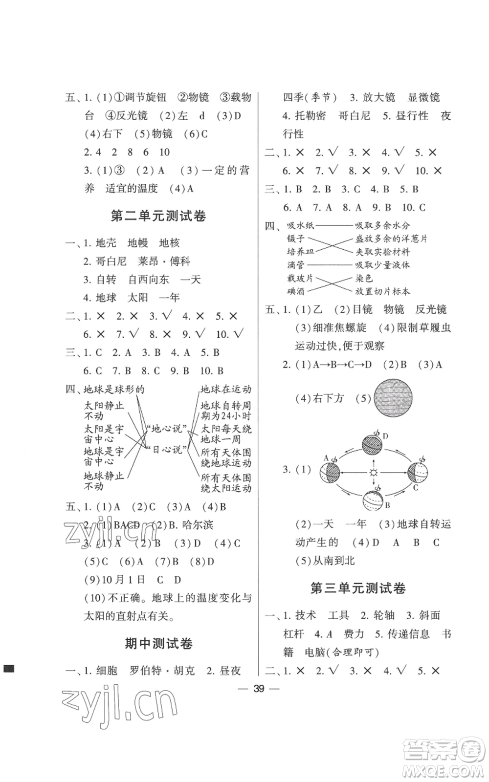 寧夏人民教育出版社2022經(jīng)綸學(xué)典學(xué)霸棒棒堂同步提優(yōu)六年級(jí)上冊(cè)科學(xué)教科版參考答案