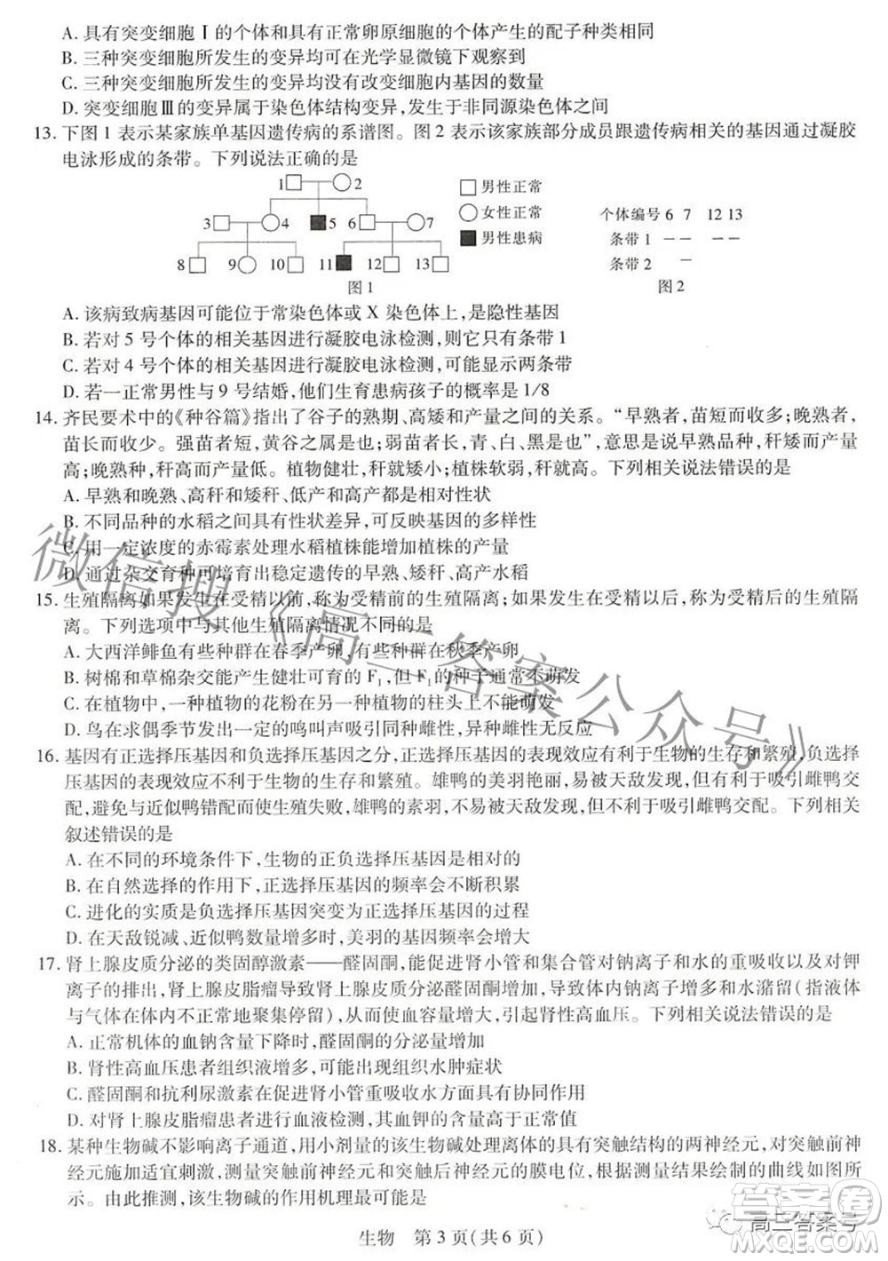 江西紅色十校2023屆高三第一次聯(lián)考生物試題及答案