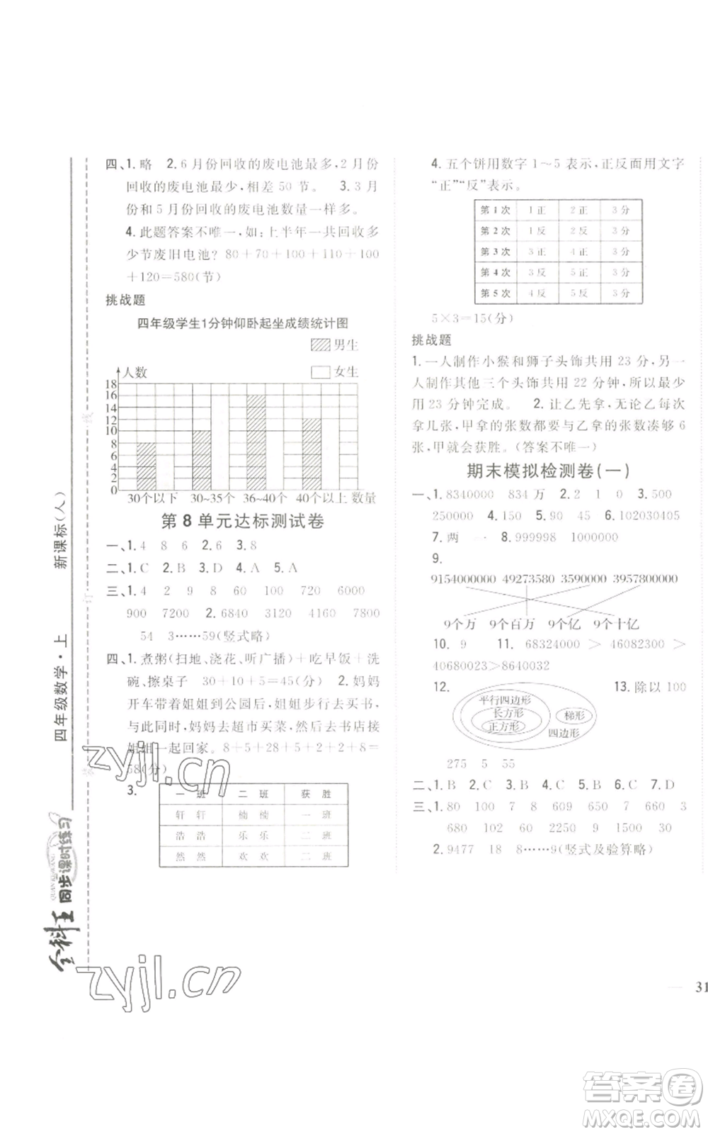 吉林人民出版社2022全科王同步課時練習四年級上冊數(shù)學人教版參考答案