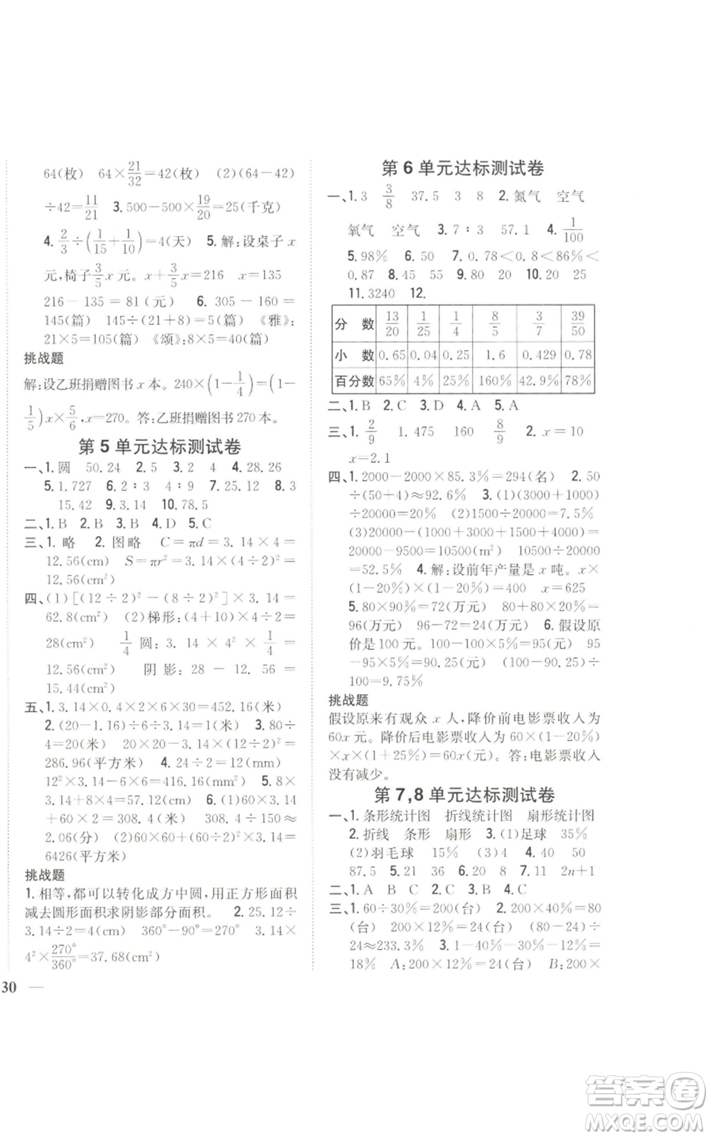 吉林人民出版社2022全科王同步課時(shí)練習(xí)六年級(jí)上冊(cè)數(shù)學(xué)人教版參考答案