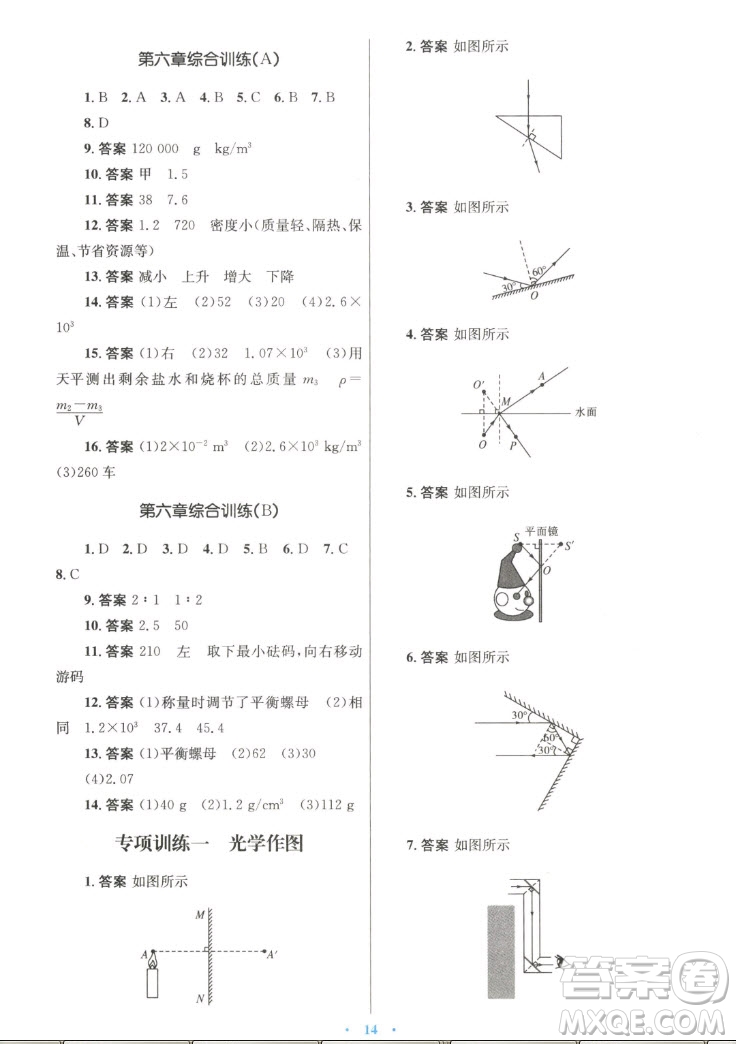 人民教育出版社2022秋初中同步測控優(yōu)化設(shè)計(jì)物理八年級上冊人教版答案