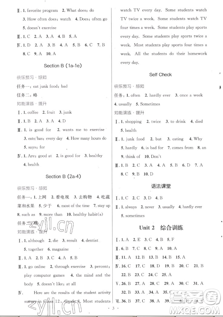 人民教育出版社2022秋初中同步測(cè)控優(yōu)化設(shè)計(jì)英語(yǔ)八年級(jí)上冊(cè)人教版答案