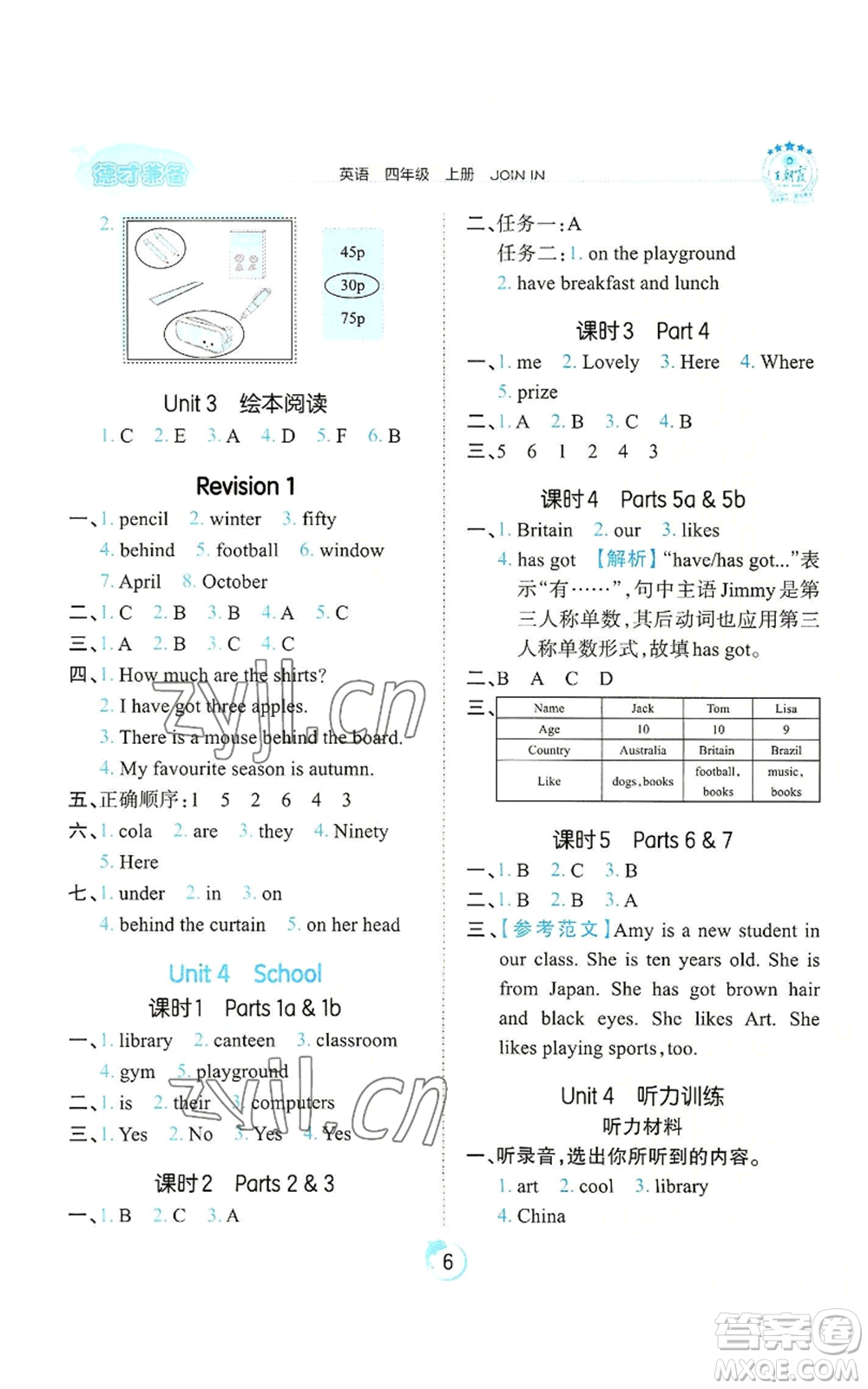 江西人民出版社2022王朝霞德才兼?zhèn)渥鳂I(yè)創(chuàng)新設計四年級上冊英語劍橋版參考答案