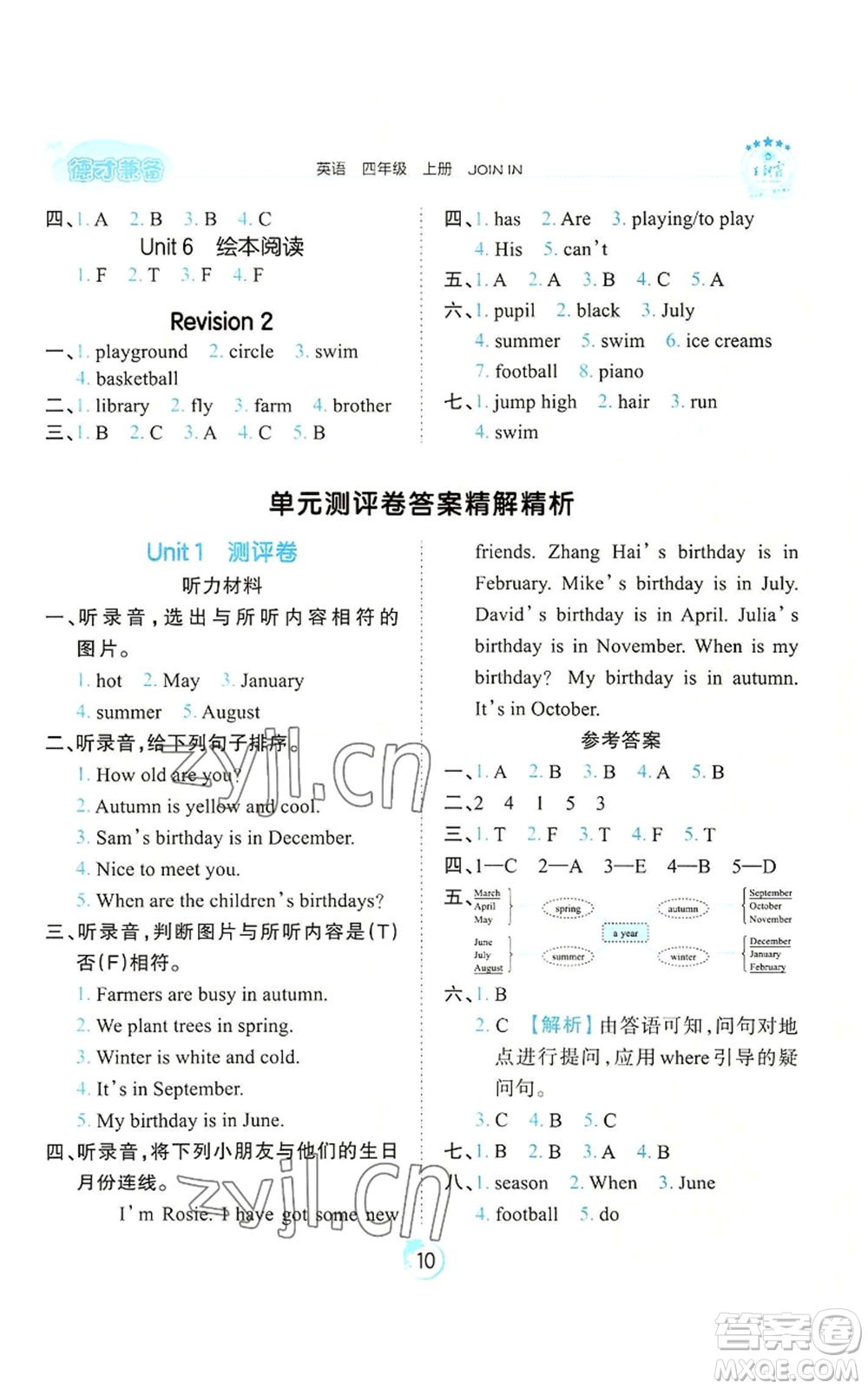 江西人民出版社2022王朝霞德才兼?zhèn)渥鳂I(yè)創(chuàng)新設計四年級上冊英語劍橋版參考答案