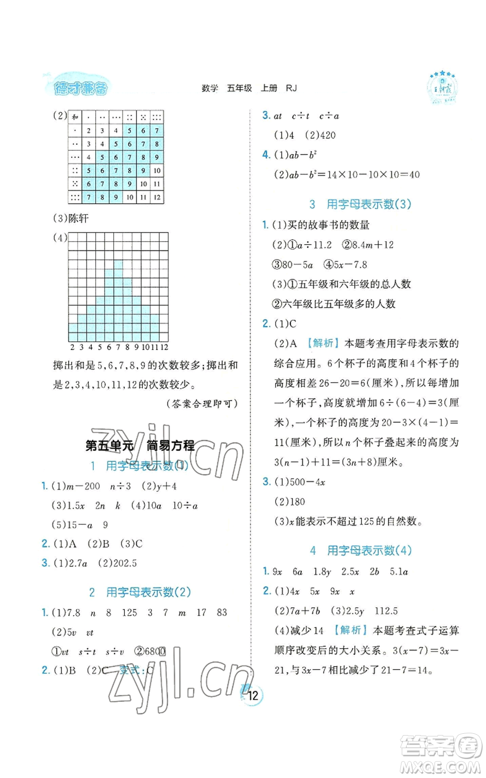 江西人民出版社2022王朝霞德才兼?zhèn)渥鳂I(yè)創(chuàng)新設(shè)計(jì)五年級(jí)上冊(cè)數(shù)學(xué)人教版參考答案