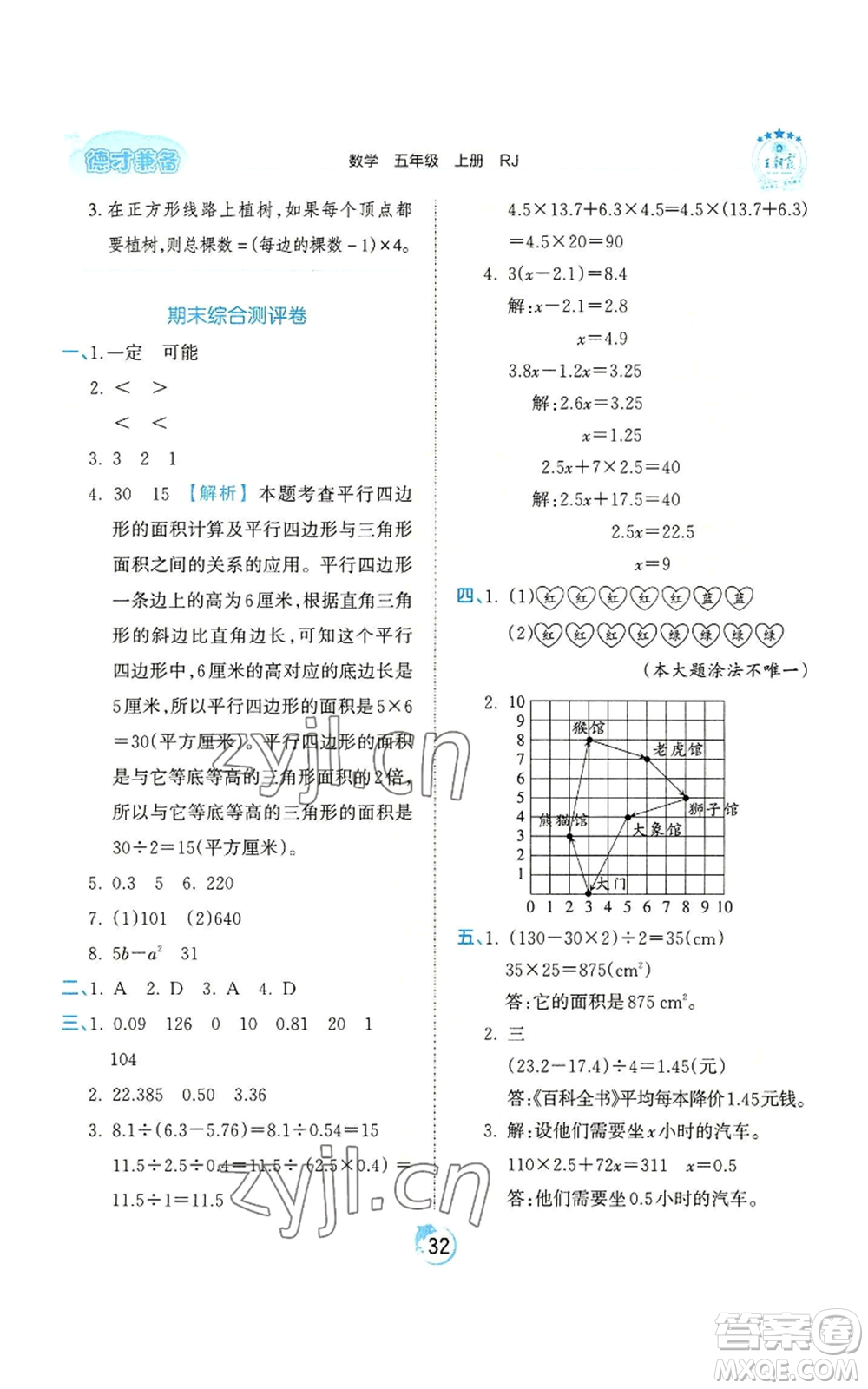 江西人民出版社2022王朝霞德才兼?zhèn)渥鳂I(yè)創(chuàng)新設(shè)計(jì)五年級(jí)上冊(cè)數(shù)學(xué)人教版參考答案