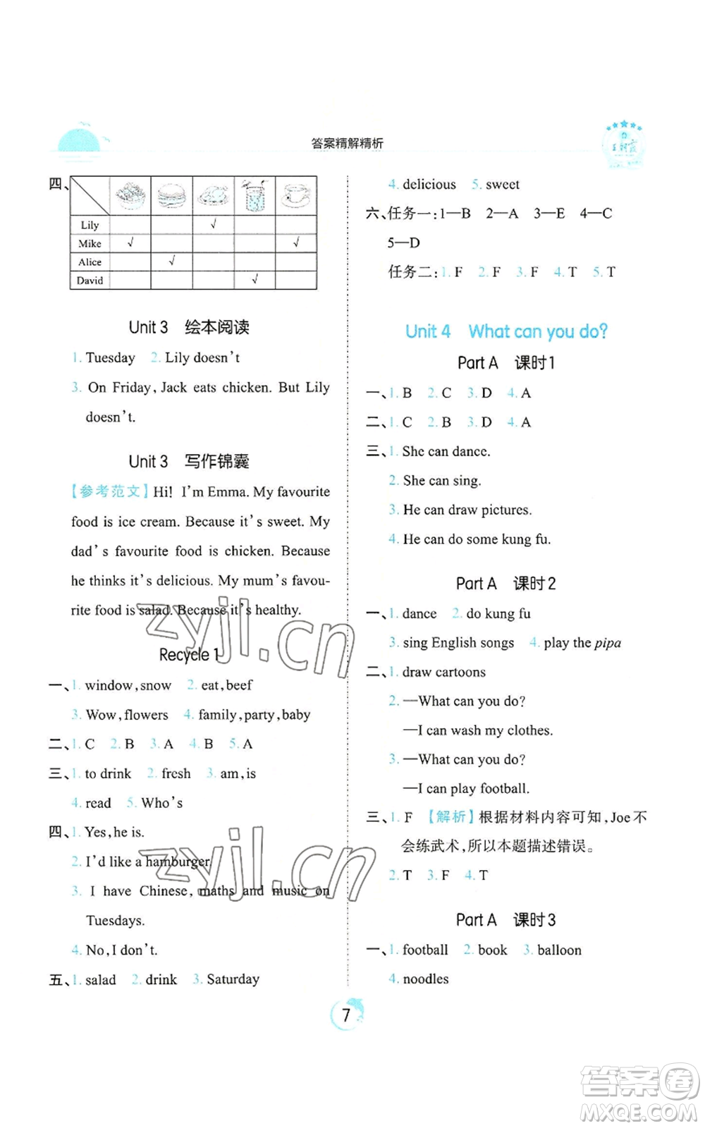 江西人民出版社2022王朝霞德才兼?zhèn)渥鳂I(yè)創(chuàng)新設(shè)計(jì)五年級(jí)上冊(cè)英語(yǔ)人教版參考答案