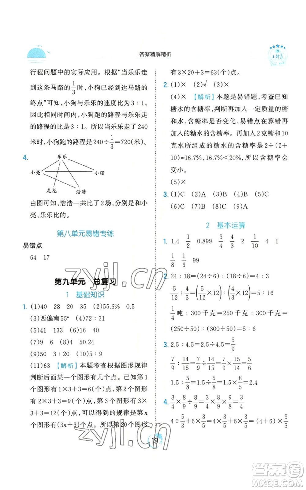 江西人民出版社2022王朝霞德才兼?zhèn)渥鳂I(yè)創(chuàng)新設(shè)計六年級上冊數(shù)學(xué)人教版參考答案