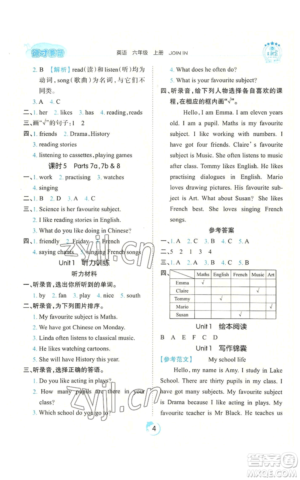 江西人民出版社2022王朝霞德才兼?zhèn)渥鳂I(yè)創(chuàng)新設(shè)計六年級上冊英語劍橋版參考答案