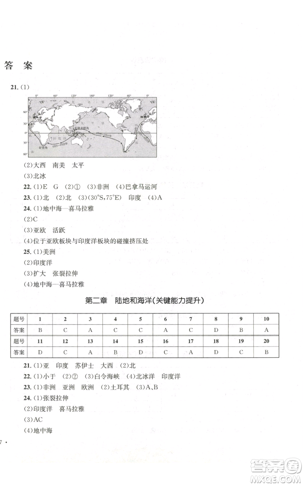 湖南教育出版社2022學(xué)科素養(yǎng)與能力提升七年級上冊地理人教版參考答案