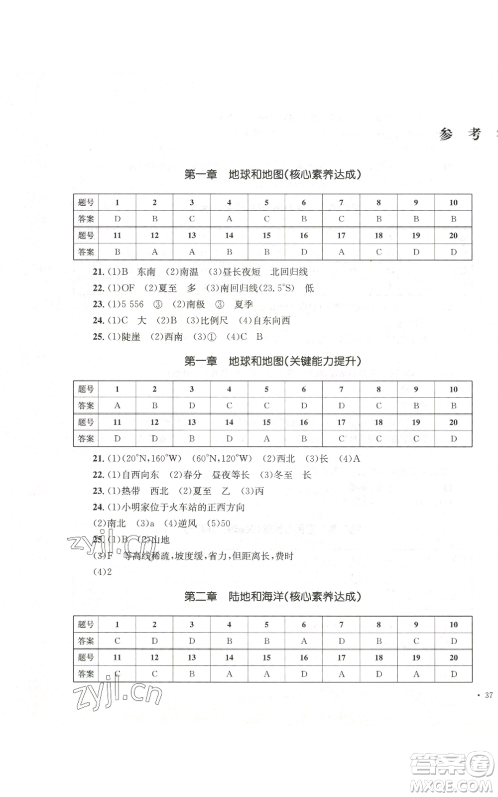 湖南教育出版社2022學(xué)科素養(yǎng)與能力提升七年級上冊地理人教版參考答案