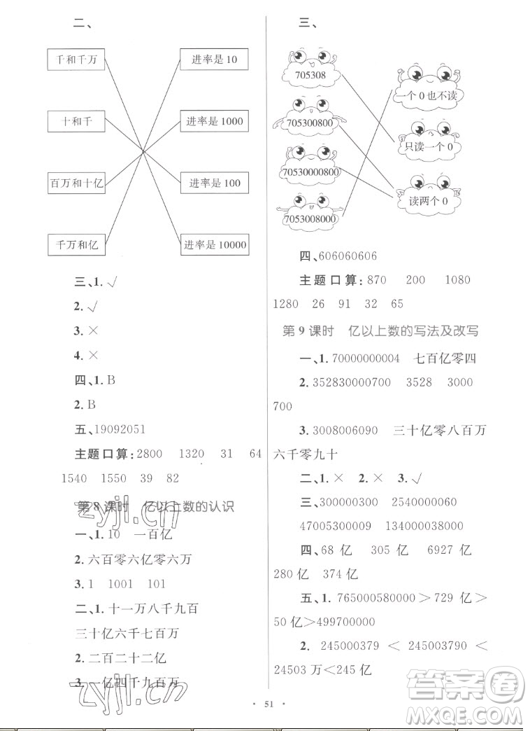 內(nèi)蒙古教育出版社2022小學同步學習目標與檢測數(shù)學四年級上冊人教版答案