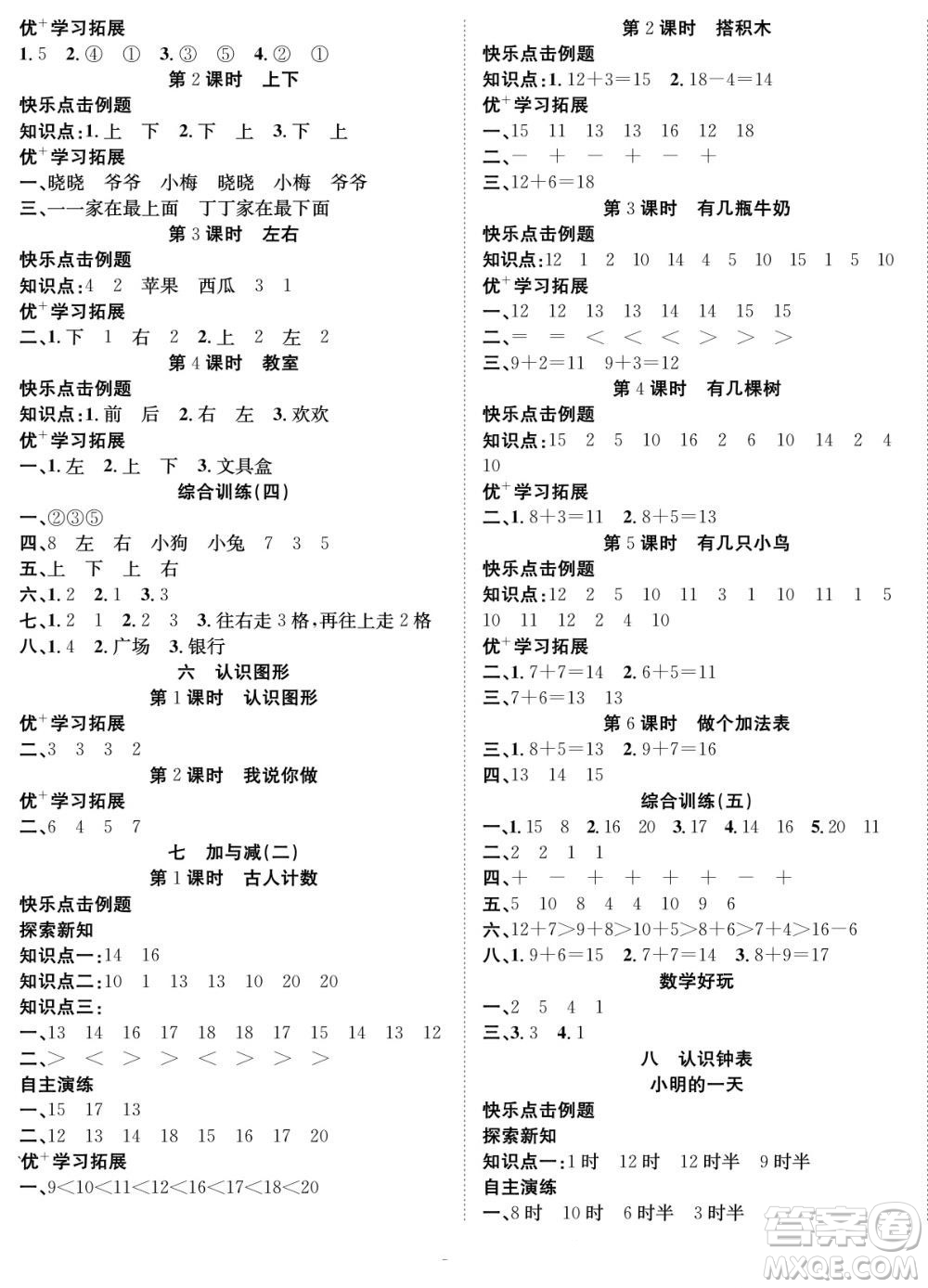 合肥工業(yè)大學(xué)出版社2022快樂學(xué)習(xí)隨堂練數(shù)學(xué)一年級(jí)上冊(cè)BS北師版答案