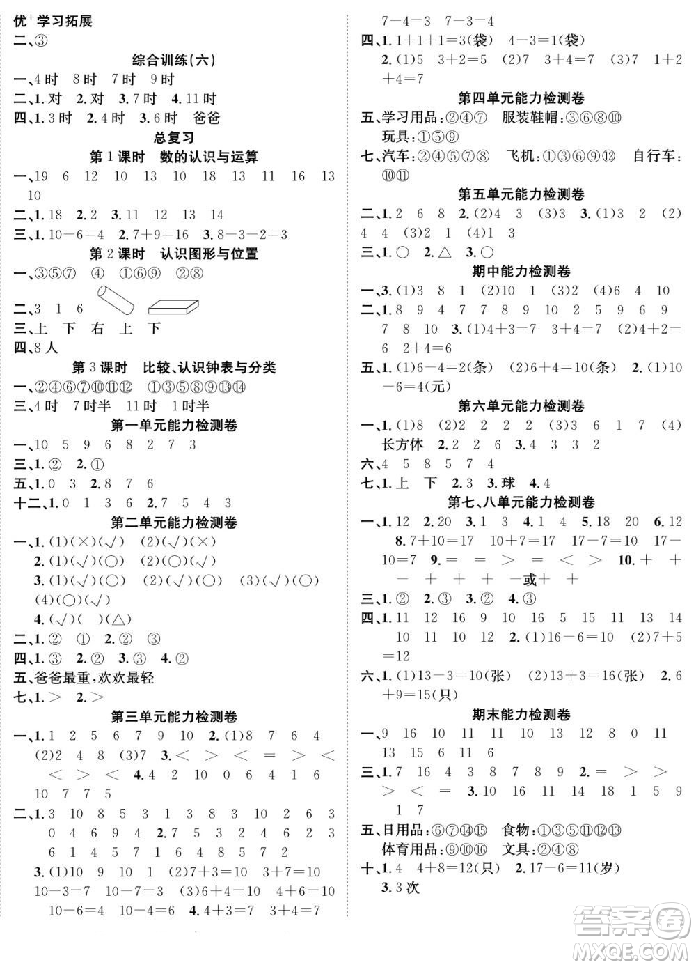 合肥工業(yè)大學(xué)出版社2022快樂學(xué)習(xí)隨堂練數(shù)學(xué)一年級(jí)上冊(cè)BS北師版答案