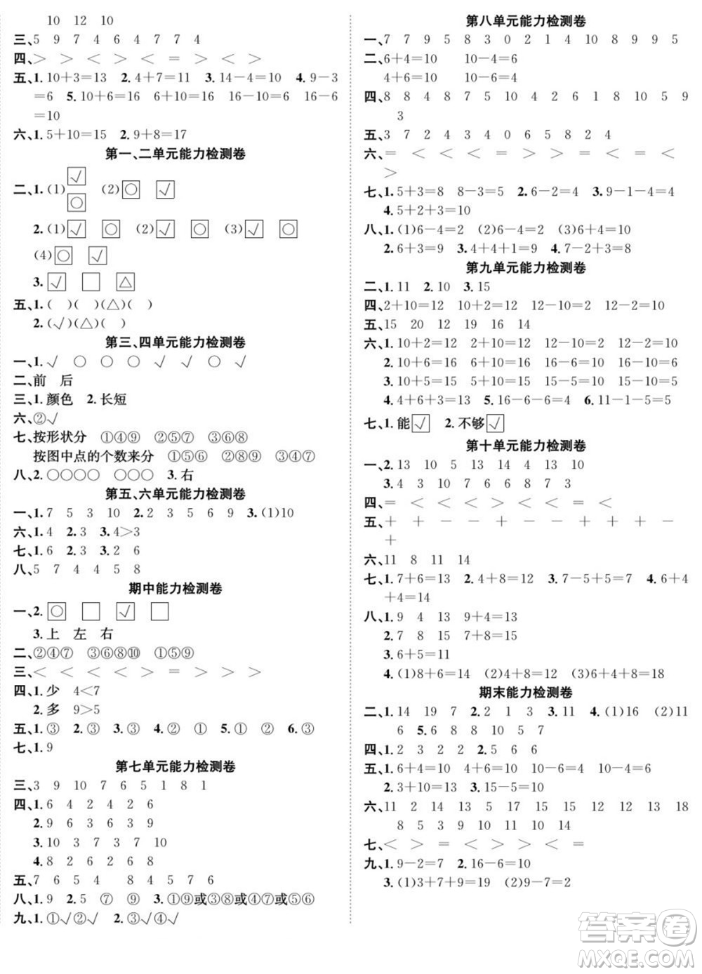 合肥工業(yè)大學出版社2022快樂學習隨堂練數(shù)學一年級上冊SJ蘇教版答案