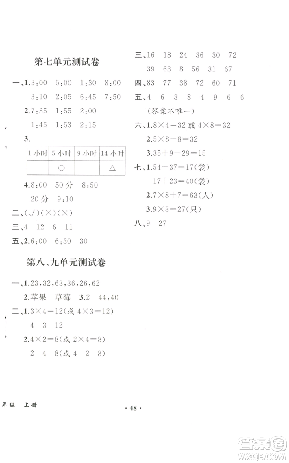 人民教育出版社2022勝券在握同步解析與測(cè)評(píng)課堂鞏固練習(xí)二年級(jí)上冊(cè)數(shù)學(xué)人教版重慶專版參考答案