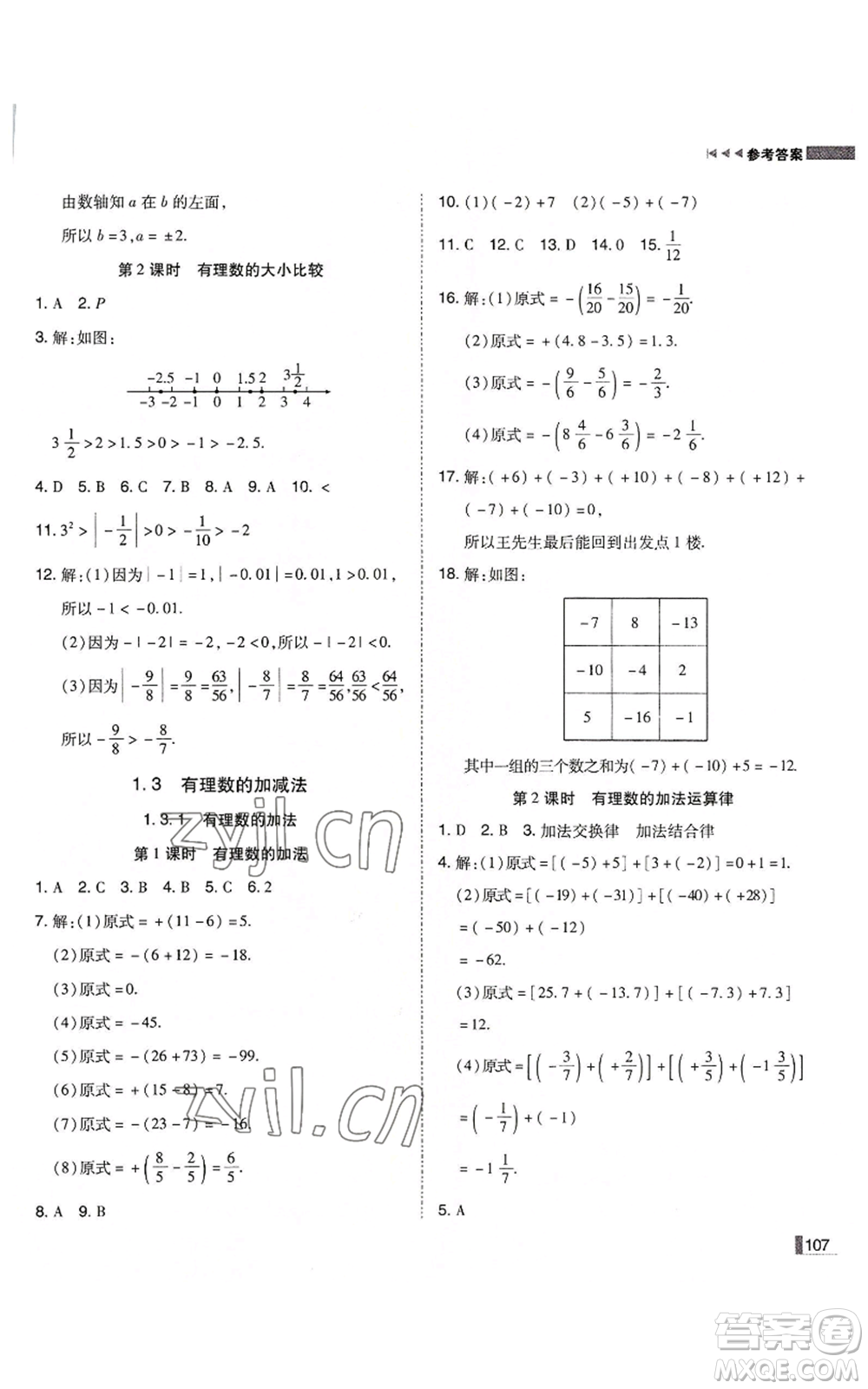 北方婦女兒童出版社2022勝券在握遼寧作業(yè)分層培優(yōu)學案七年級上冊數(shù)學人教版參考答案