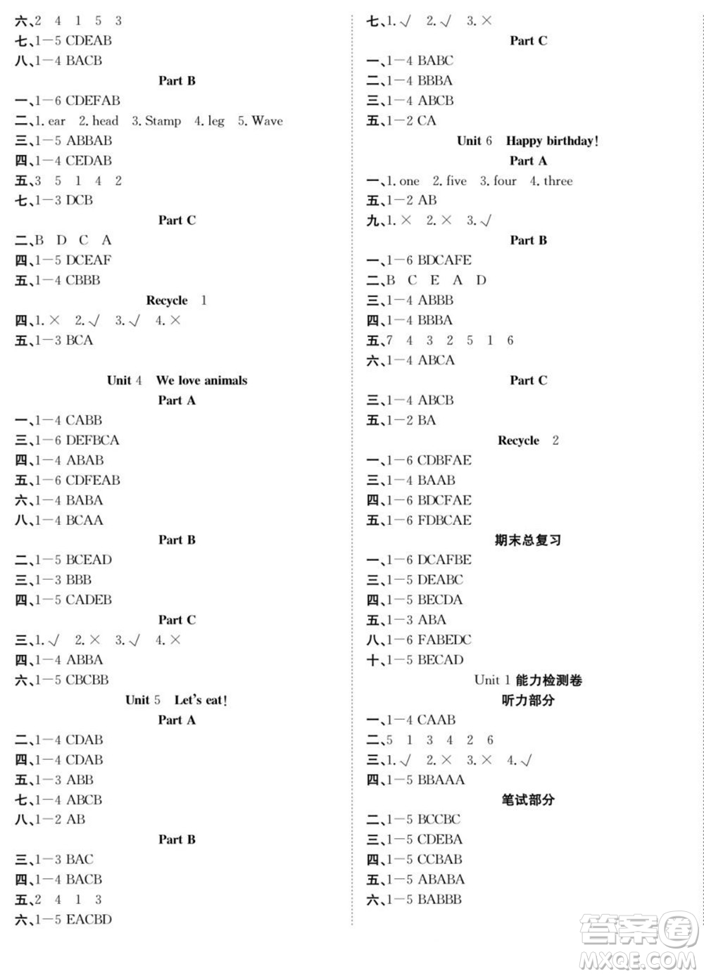 合肥工業(yè)大學出版社2022快樂學習隨堂練英語三年級上冊RJ人教版答案