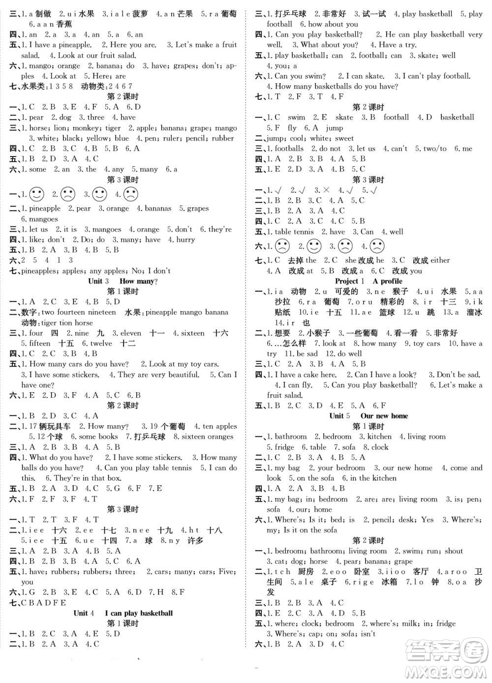 合肥工業(yè)大學(xué)出版社2022快樂學(xué)習(xí)隨堂練英語四年級上冊譯林版答案