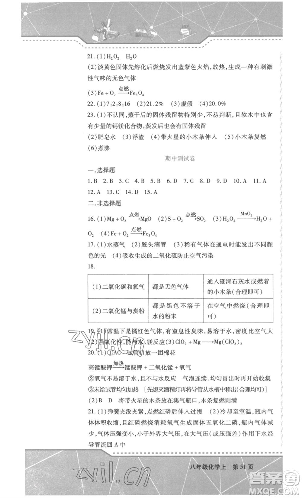 吉林出版集團(tuán)股份有限公司2022精析巧練八年級(jí)上冊(cè)化學(xué)人教版參考答案