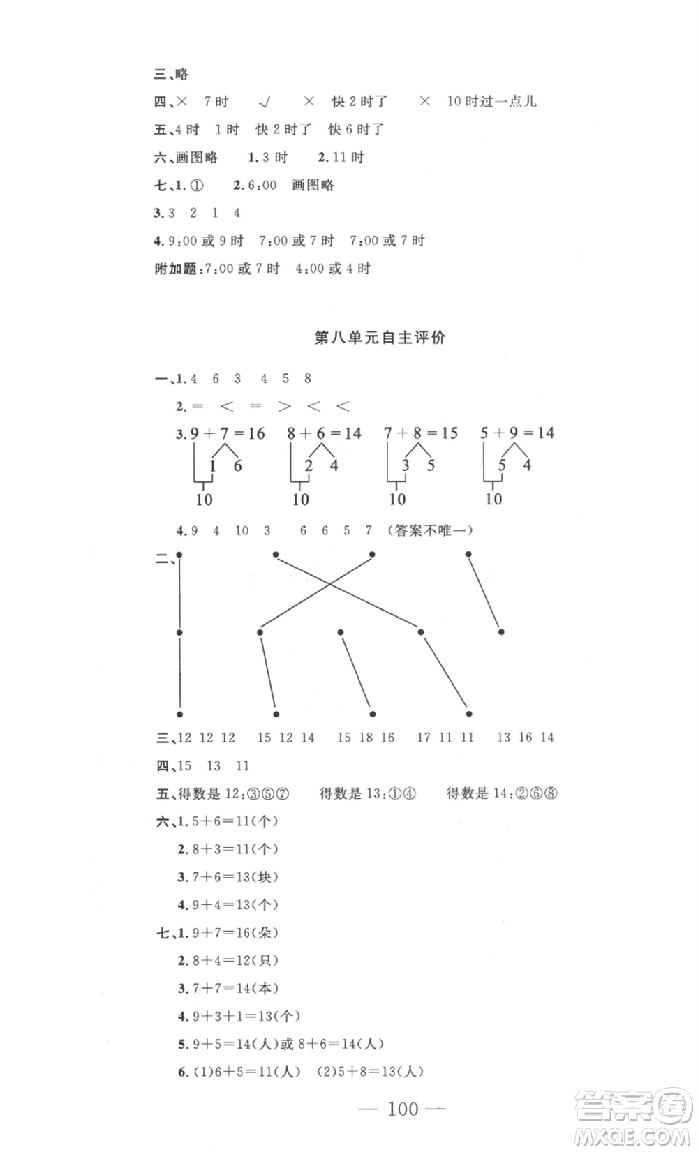 長(zhǎng)江少年兒童出版社2022智慧課堂自主評(píng)價(jià)一年級(jí)上冊(cè)數(shù)學(xué)人教版十堰專版參考答案