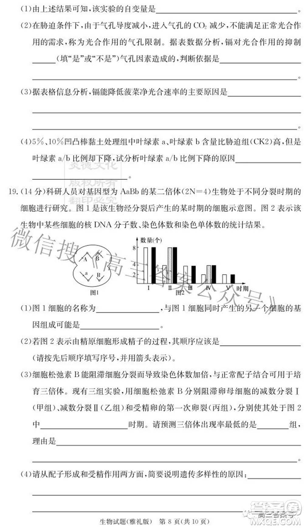 雅禮中學(xué)2023屆高三月考試卷二生物試題及答案