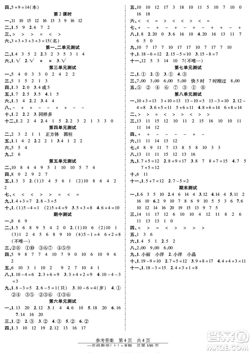 團(tuán)結(jié)出版社2022秋陽(yáng)光訓(xùn)練課時(shí)作業(yè)數(shù)學(xué)一年級(jí)上冊(cè)RJ人教版答案