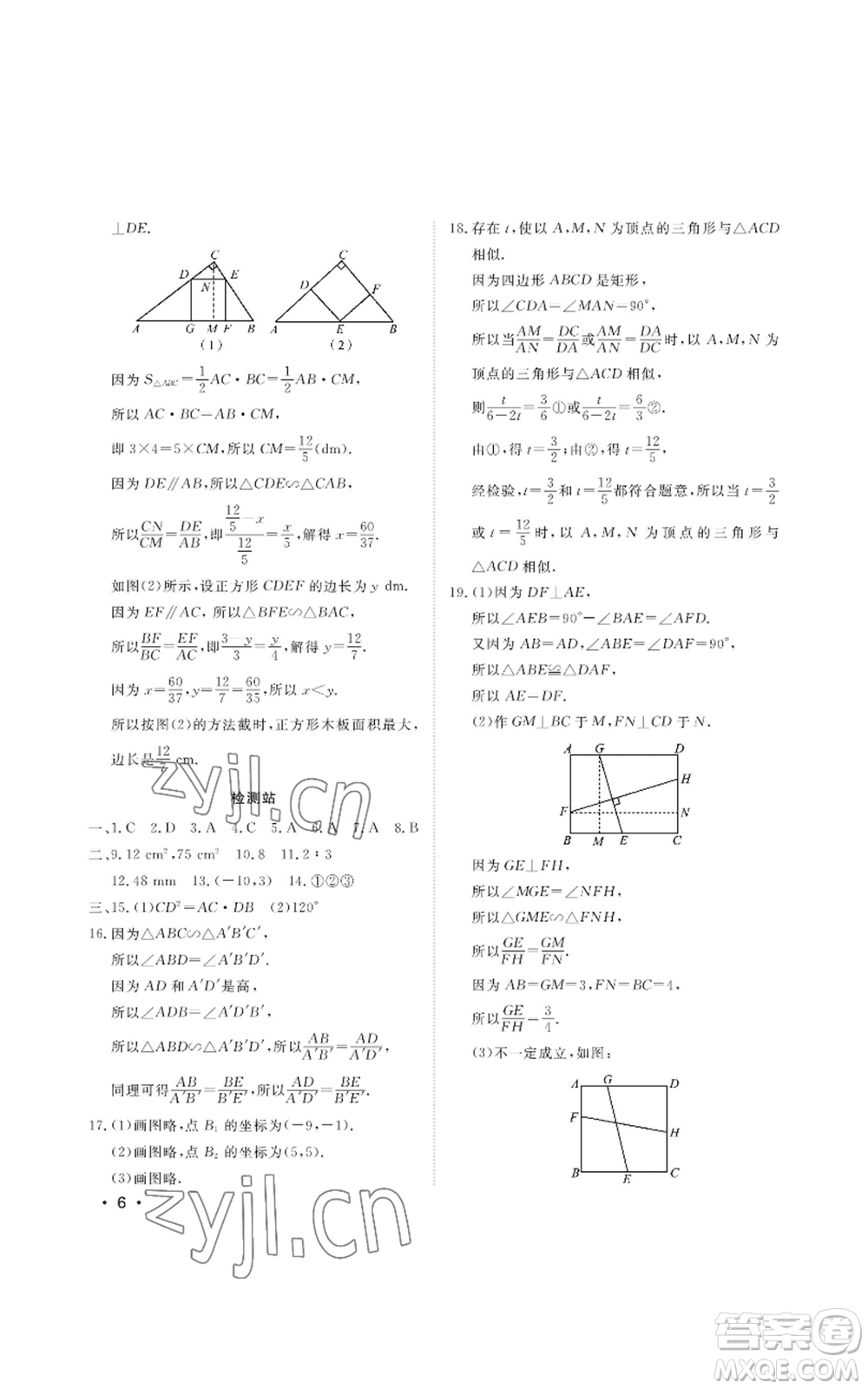 山東人民出版社2022初中卷行知天下九年級(jí)上冊(cè)數(shù)學(xué)青島版參考答案