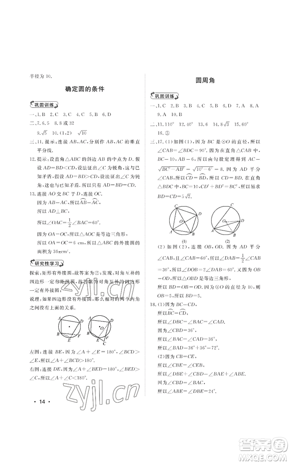 山東人民出版社2022初中卷行知天下九年級(jí)上冊(cè)數(shù)學(xué)青島版參考答案