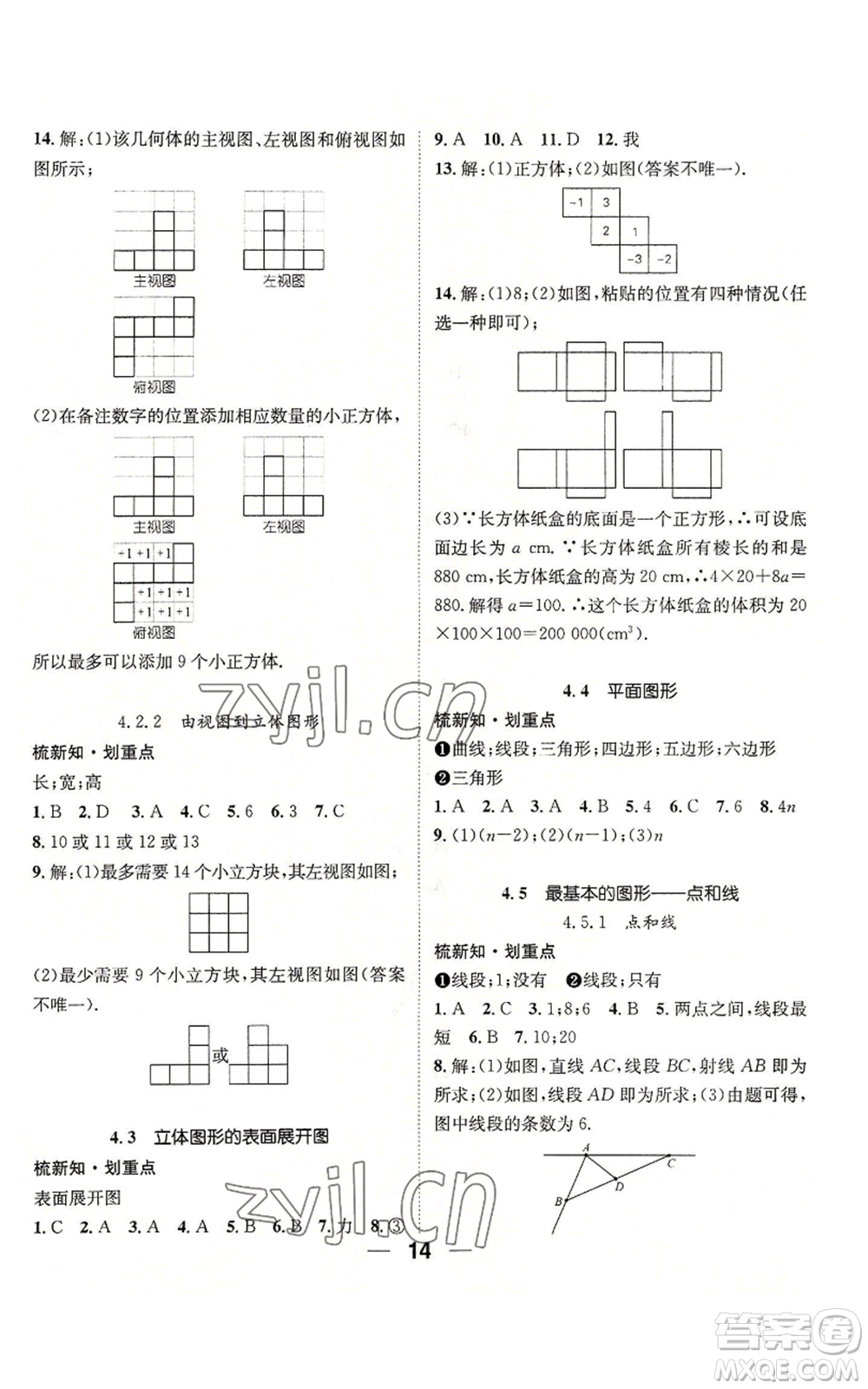 陽(yáng)光出版社2022精英新課堂七年級(jí)上冊(cè)數(shù)學(xué)華師大版參考答案