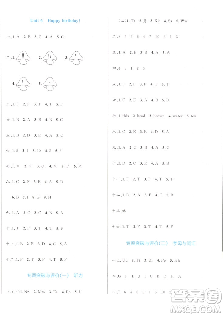 沈陽(yáng)出版社2022秋黃岡名卷三年級(jí)上冊(cè)英語(yǔ)人教版參考答案