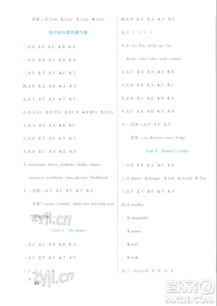 沈陽(yáng)出版社2022秋黃岡名卷四年級(jí)上冊(cè)英語(yǔ)人教版參考答案