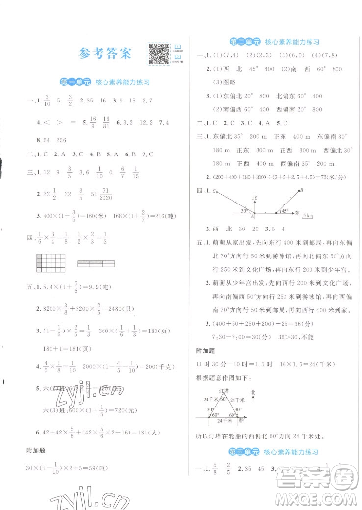 沈陽出版社2022秋黃岡名卷六年級上冊數(shù)學(xué)人教版參考答案