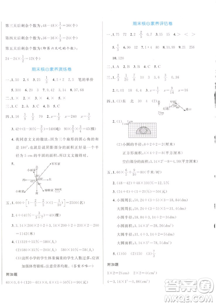 沈陽出版社2022秋黃岡名卷六年級上冊數(shù)學(xué)人教版參考答案