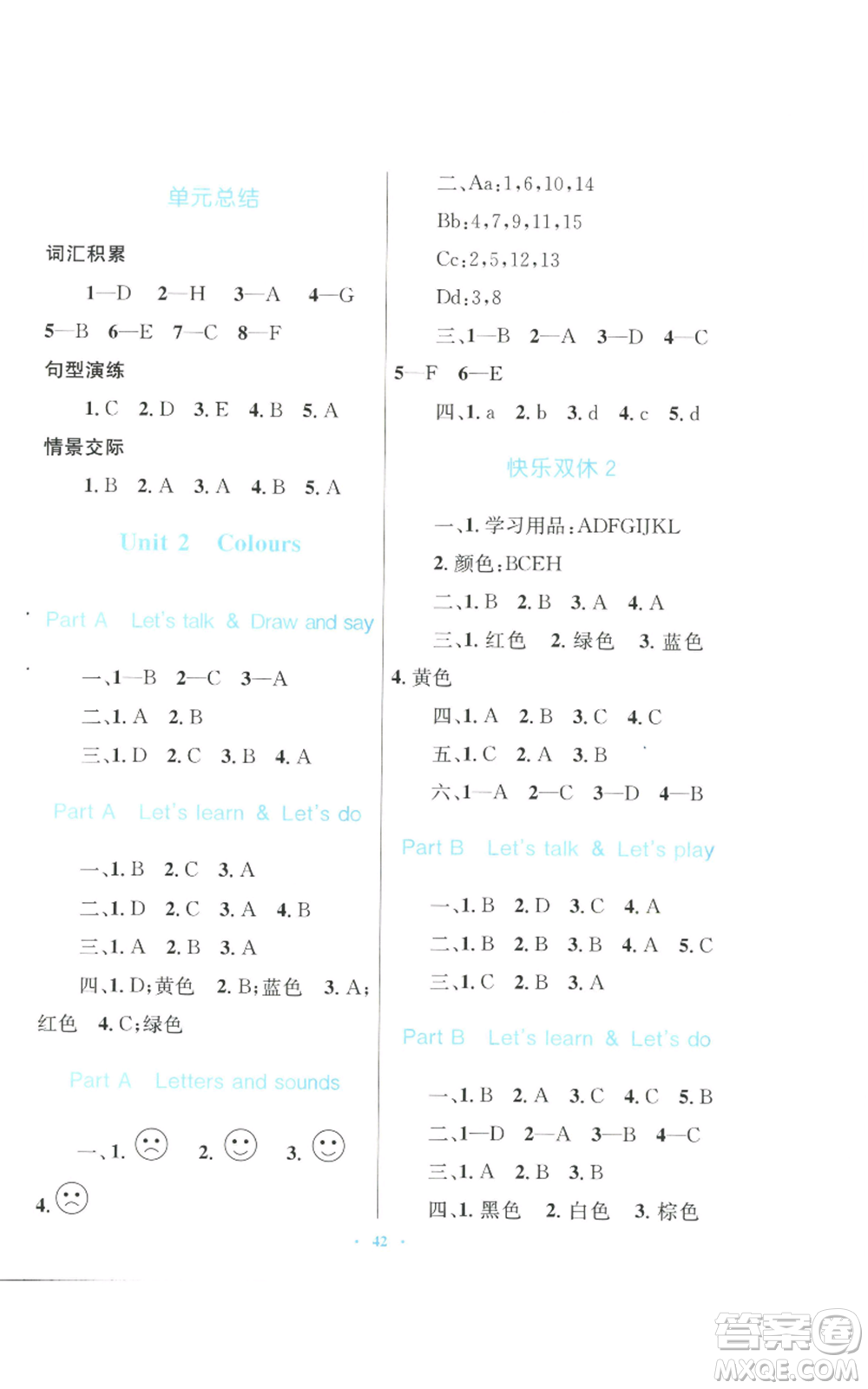 青海人民出版社2022快樂練練吧同步練習三年級上冊三年級起點英語人教版青海專版參考答案