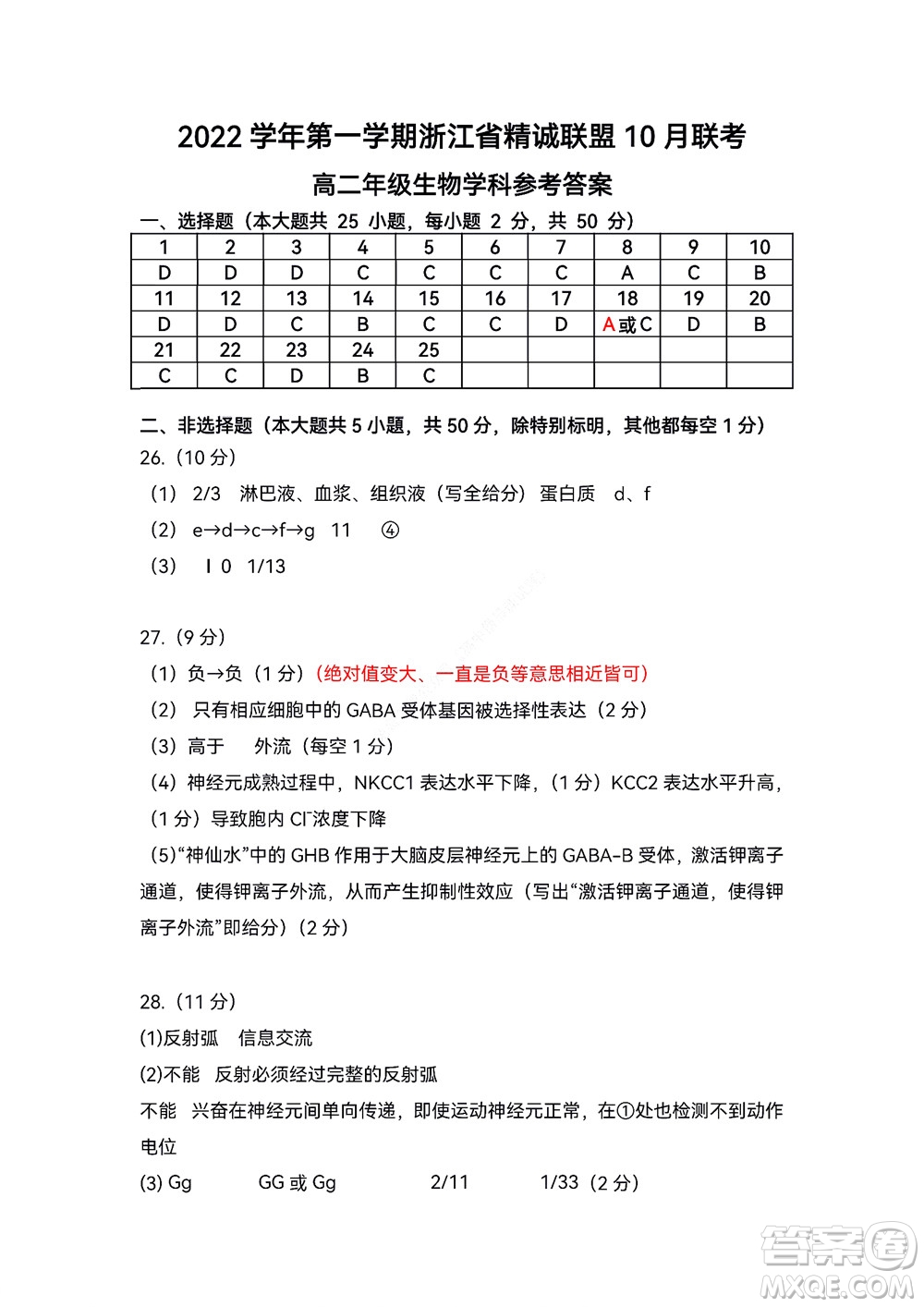 2022學年第一學期浙江省精誠聯(lián)盟10月聯(lián)考高二年級生物學科試題及答案