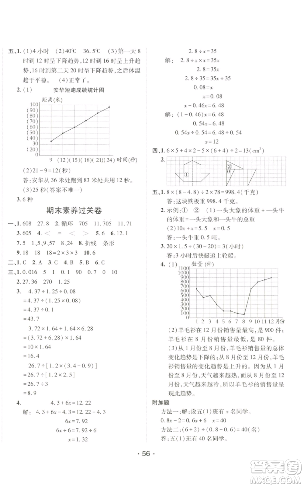 新疆青少年出版社2022同行課課100分過關(guān)作業(yè)五年級上冊數(shù)學(xué)青島版參考答案