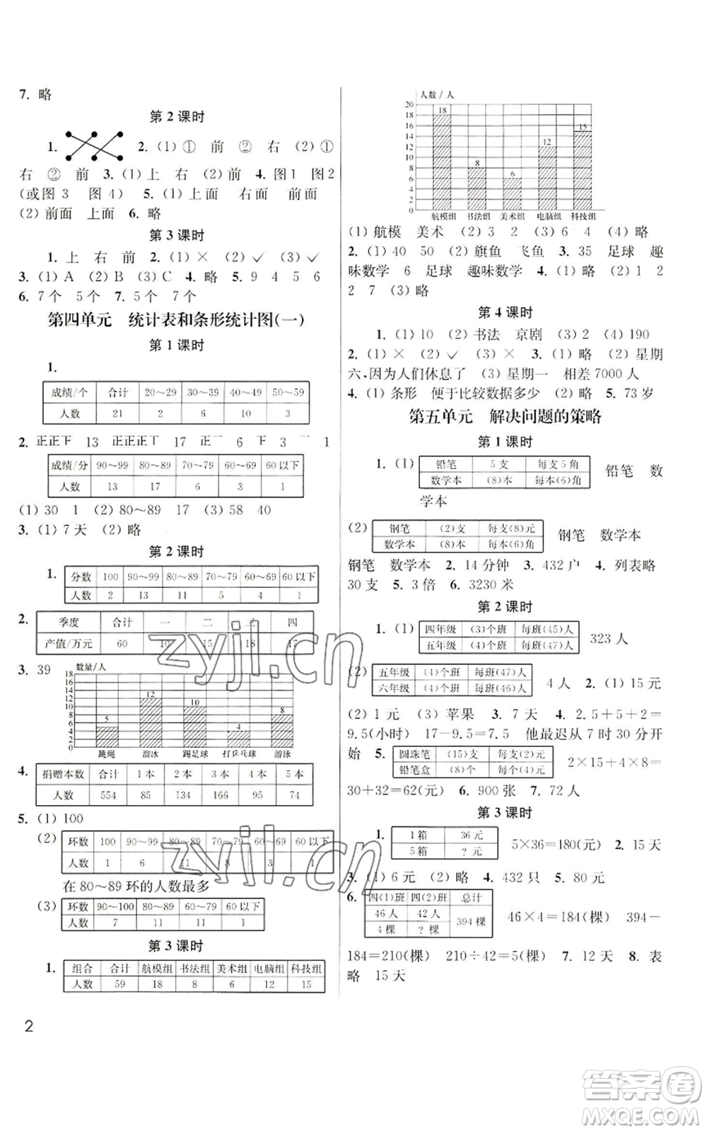 東南大學(xué)出版社2022金3練四年級(jí)上冊(cè)數(shù)學(xué)江蘇版參考答案