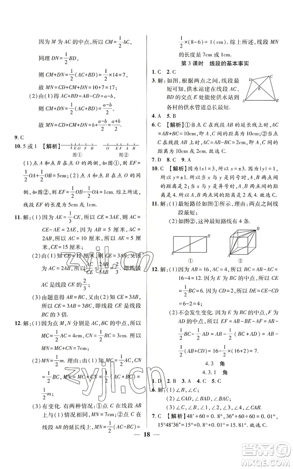 天津科學(xué)技術(shù)出版社2022追夢(mèng)之旅大先生七年級(jí)上冊(cè)數(shù)學(xué)人教版河南專版參考答案