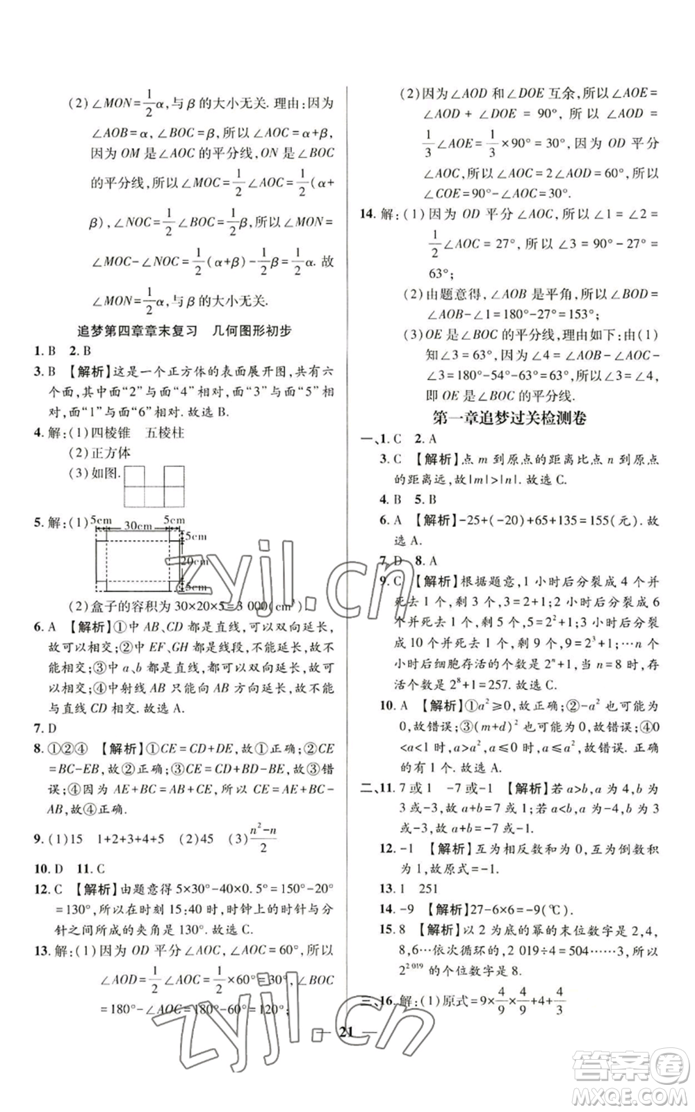 天津科學(xué)技術(shù)出版社2022追夢(mèng)之旅大先生七年級(jí)上冊(cè)數(shù)學(xué)人教版河南專版參考答案