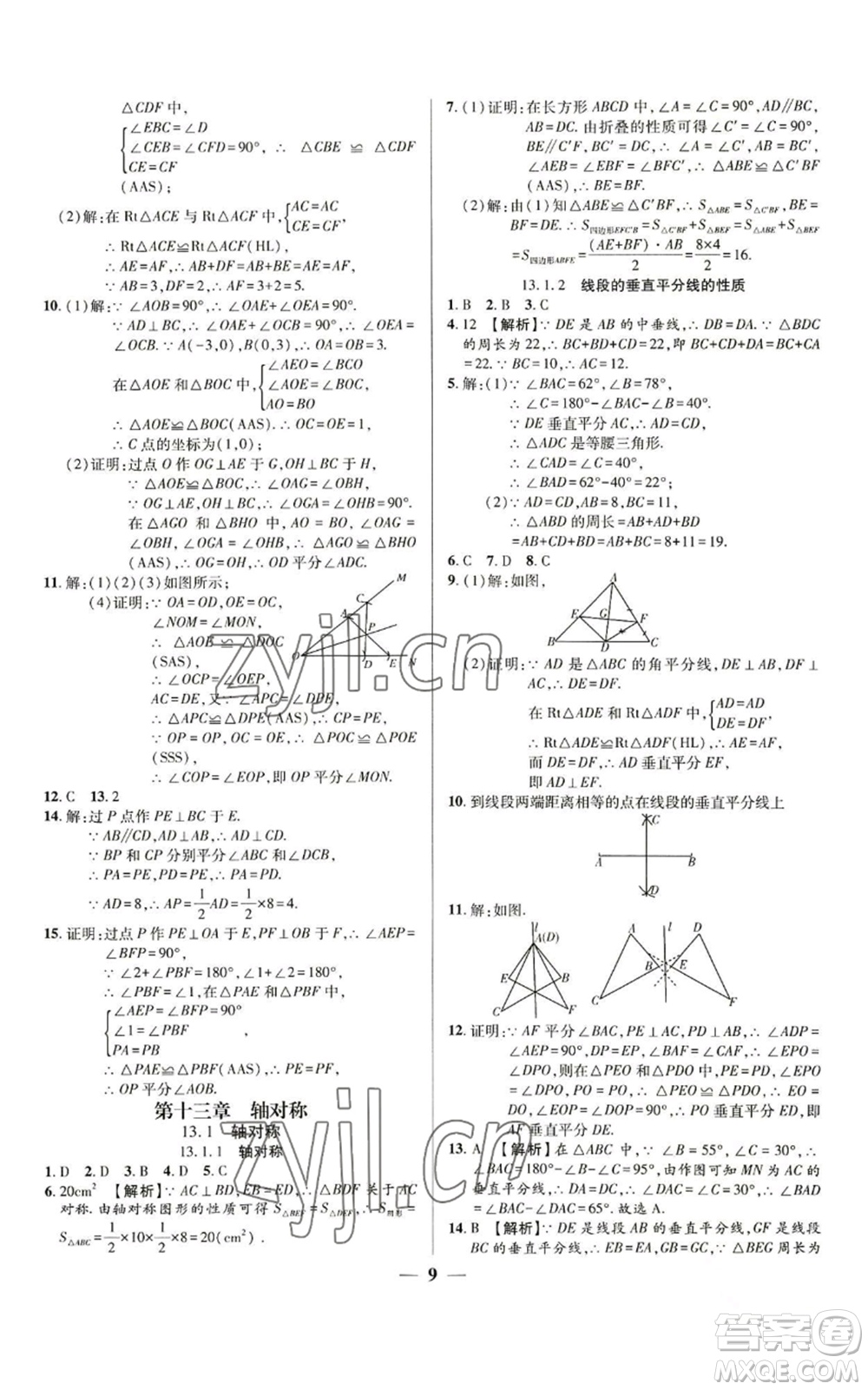 天津科學(xué)技術(shù)出版社2022追夢之旅大先生八年級上冊數(shù)學(xué)人教版河南專版參考答案