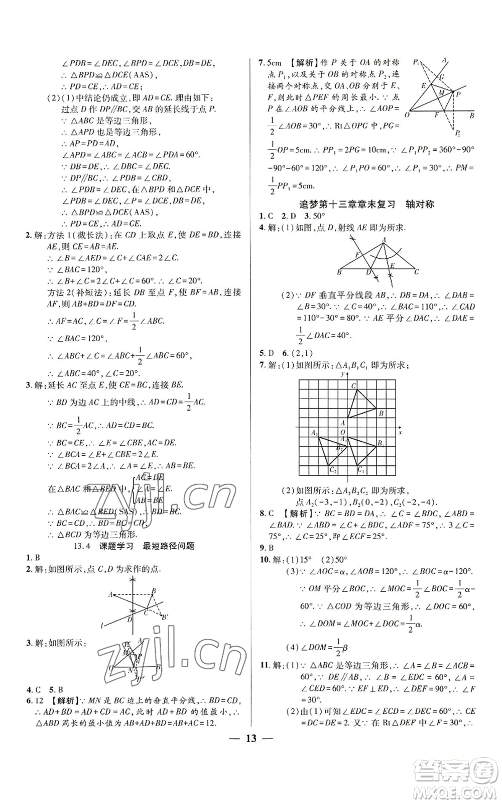 天津科學(xué)技術(shù)出版社2022追夢之旅大先生八年級上冊數(shù)學(xué)人教版河南專版參考答案