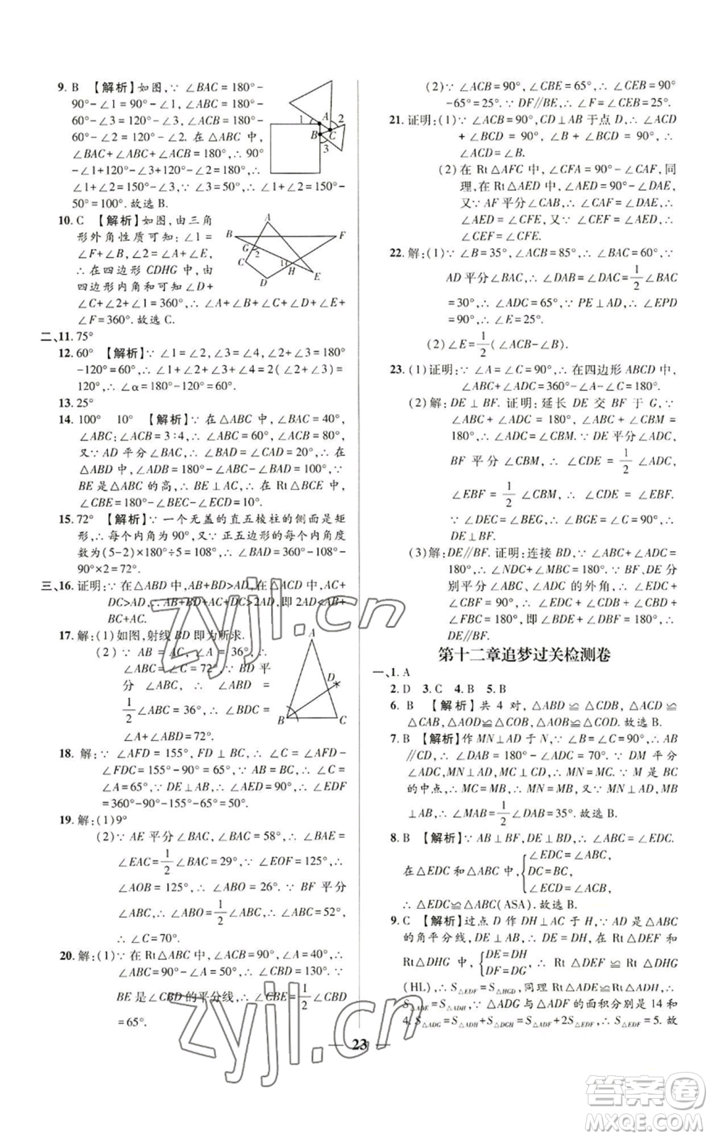 天津科學(xué)技術(shù)出版社2022追夢之旅大先生八年級上冊數(shù)學(xué)人教版河南專版參考答案