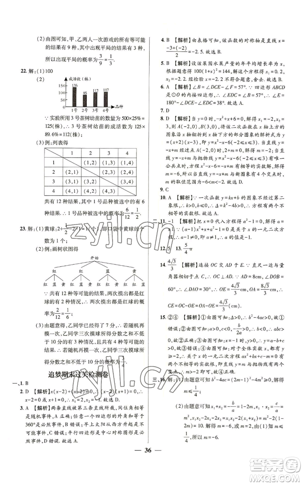 天津科學技術出版社2022追夢之旅大先生九年級上冊數(shù)學人教版河南專版參考答案